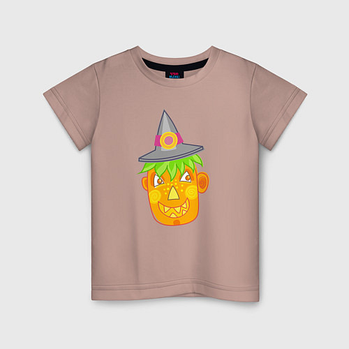 Детская футболка Веселая тыква в шляпе: для вечеринки на Хэллоуин / Пыльно-розовый – фото 1