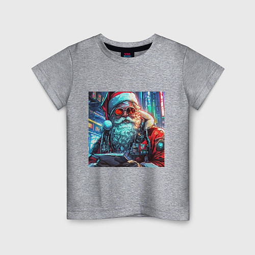 Детская футболка Стильный Санта-клаус в стиле киберпанк / Меланж – фото 1
