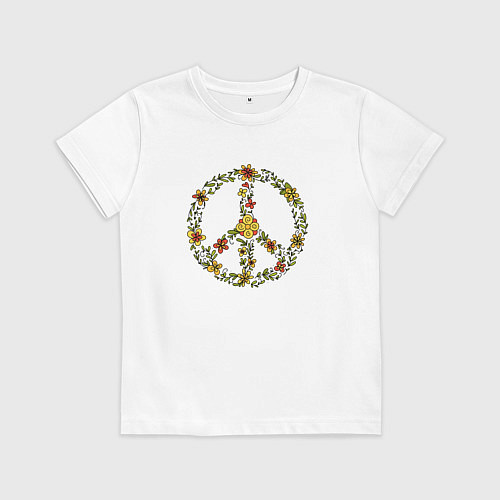 Детская футболка Пацифик знак хиппи цветы / Белый – фото 1