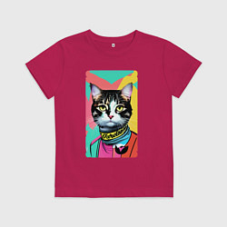 Футболка хлопковая детская Pop art cat - neural network, цвет: маджента