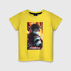 Футболка хлопковая детская Роблокс персонаж в маске и очках, цвет: желтый