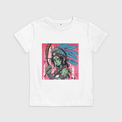 Футболка хлопковая детская Девушка индеец с перьями на голове, цвет: белый