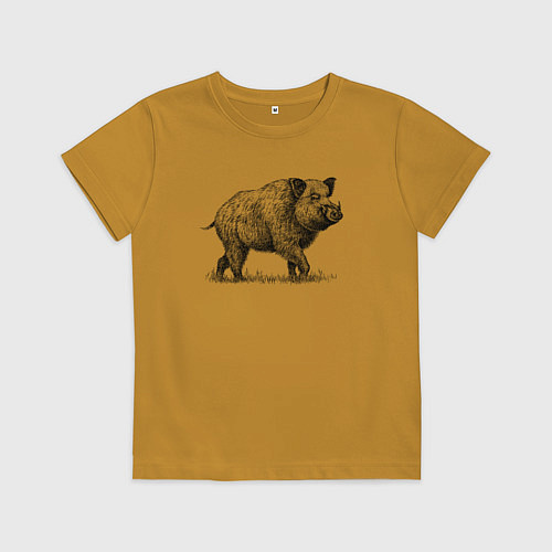 Детская футболка Кабан гуляет / Горчичный – фото 1