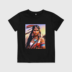 Футболка хлопковая детская Индейская девушка с племени, цвет: черный