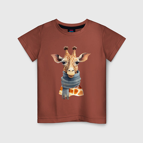 Детская футболка Жираф в шарфе Осень / Кирпичный – фото 1