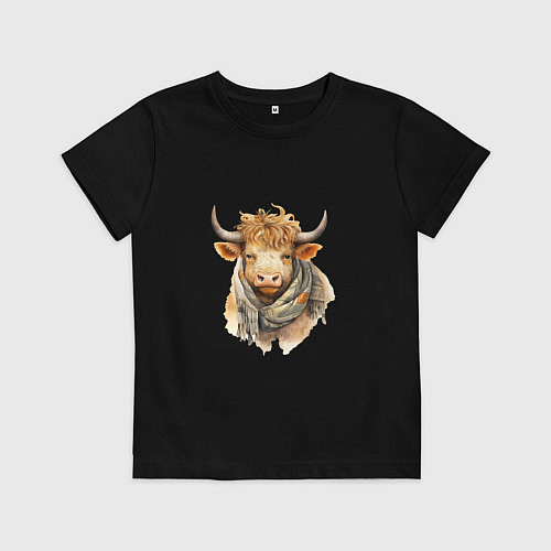Детская футболка Бык в шарфе / Черный – фото 1