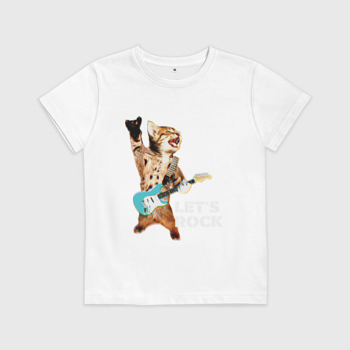 Детская футболка Let s rock Котик рокер / Белый – фото 1