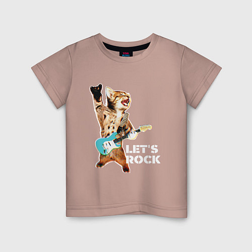 Детская футболка Let s rock Котик рокер / Пыльно-розовый – фото 1