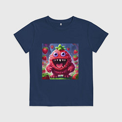 Футболка хлопковая детская Клубника добрый монстрик, цвет: тёмно-синий