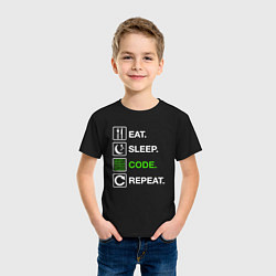Футболка хлопковая детская Eat Sleep Code Repeat, цвет: черный — фото 2