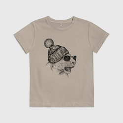 Футболка хлопковая детская Львица в шапке, цвет: миндальный