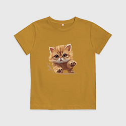 Футболка хлопковая детская Рыжий бегущий котик, цвет: горчичный