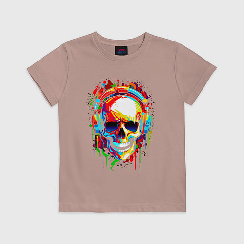 Детская футболка Красочный череп в очках / Пыльно-розовый – фото 1