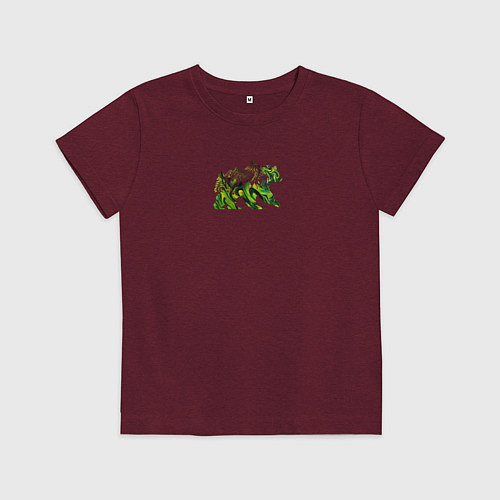Детская футболка Горы и деревья внутри силуэта медведя / Меланж-бордовый – фото 1