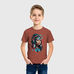 Футболка хлопковая детская Индианка в роуче и боевой раскраске, цвет: кирпичный — фото 2