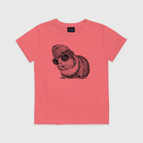 Детская футболка Морская свинка стильная / Коралловый – фото 1