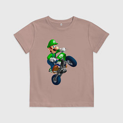 Футболка хлопковая детская Луиджи на байке, цвет: пыльно-розовый