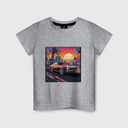 Детская футболка Ретро машина и футуристический город на закате