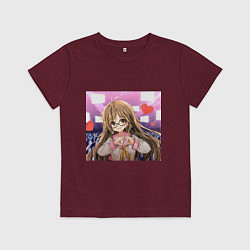 Футболка хлопковая детская Аниме тян, цвет: меланж-бордовый