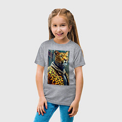 Футболка хлопковая детская Крутой леопард житель мегаполиса, цвет: меланж — фото 2