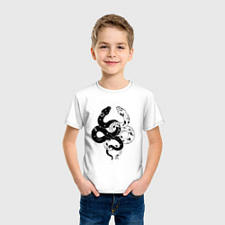 Футболка хлопковая детская Змеи инь и янь - черное белое, цвет: белый — фото 2