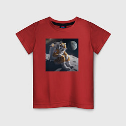 Футболка хлопковая детская Тигр астронавт, цвет: красный