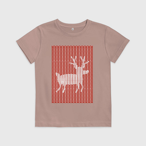 Детская футболка Новогодний олень орнамент вязанный свитер / Пыльно-розовый – фото 1