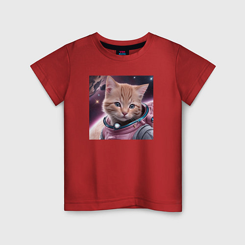 Детская футболка Котенок pink космонавт / Красный – фото 1
