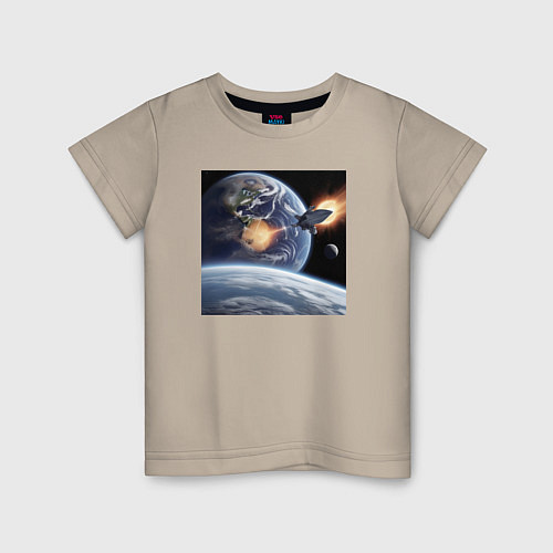 Детская футболка Ракета улетает на луну / Миндальный – фото 1