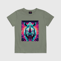 Футболка хлопковая детская Кибер носорог, цвет: авокадо