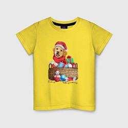 Футболка хлопковая детская Песик в коробке с подарками, цвет: желтый