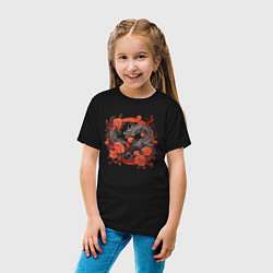 Футболка хлопковая детская Дракон в розах, цвет: черный — фото 2