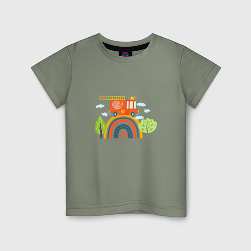 Детская футболка Пожарная машина едет по радуге / Авокадо – фото 1