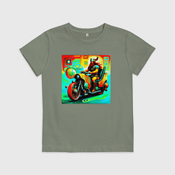 Футболка хлопковая детская Викинг на мотоцикле, цвет: авокадо