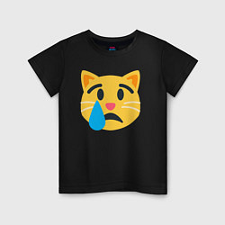 Футболка хлопковая детская Жёлтый котик грустит, цвет: черный