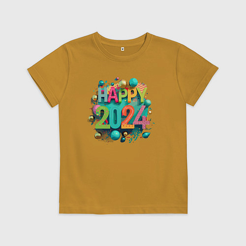 Детская футболка Happy 2024 / Горчичный – фото 1