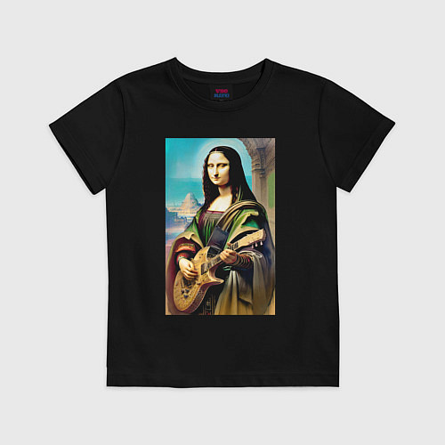 Детская футболка Мона Лиза лабает на гитаре / Черный – фото 1