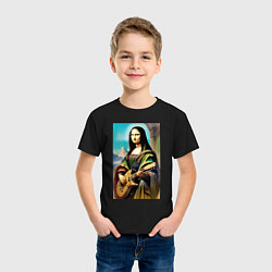 Футболка хлопковая детская Мона Лиза лабает на гитаре, цвет: черный — фото 2