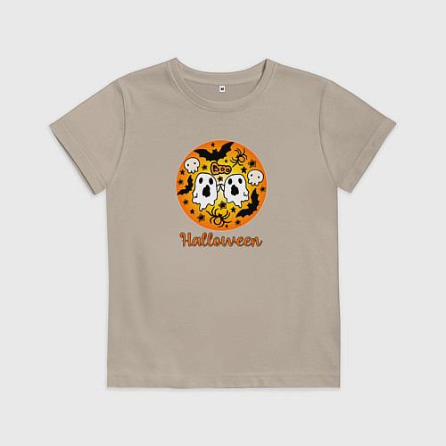 Детская футболка Хэллоуин узор персонажи / Миндальный – фото 1