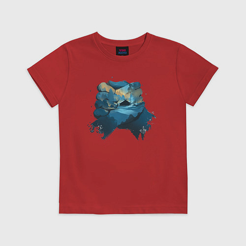 Детская футболка Рукопожатие Кратоса и Атрея gow ragnarok / Красный – фото 1