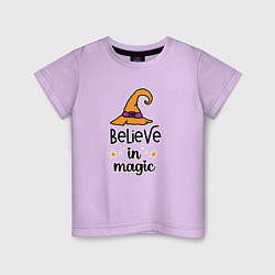 Футболка хлопковая детская Believe in magic ведьмина шляпа хэллоуин, цвет: лаванда