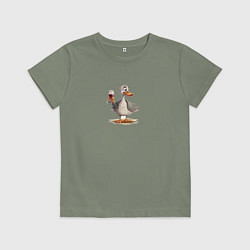 Футболка хлопковая детская Смешной гусь с бокалом вина, цвет: авокадо
