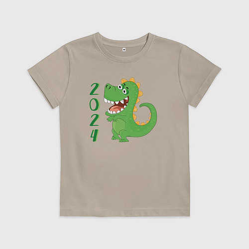 Детская футболка Дракон зеленый 2024 / Миндальный – фото 1