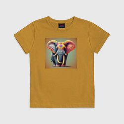 Футболка хлопковая детская Слон красочный стиль, цвет: горчичный