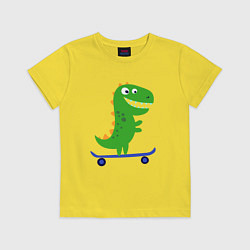 Футболка хлопковая детская Детский динозаврик на скейтборде, цвет: желтый