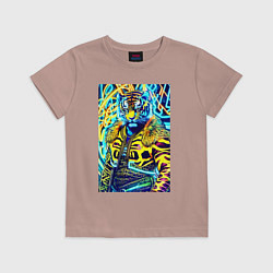 Футболка хлопковая детская Neon tiger - pop art - neural network, цвет: пыльно-розовый