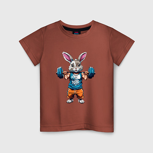 Детская футболка Кролик спортсмен / Кирпичный – фото 1