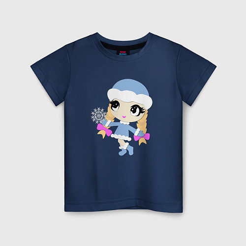 Детская футболка Снегурочка со снежинкой / Тёмно-синий – фото 1