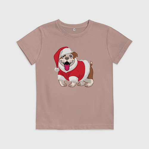 Детская футболка Новогодний пёсик / Пыльно-розовый – фото 1