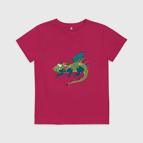 Детская футболка Забавный зеленый дракон ящерица символ 2024 года / Маджента – фото 1